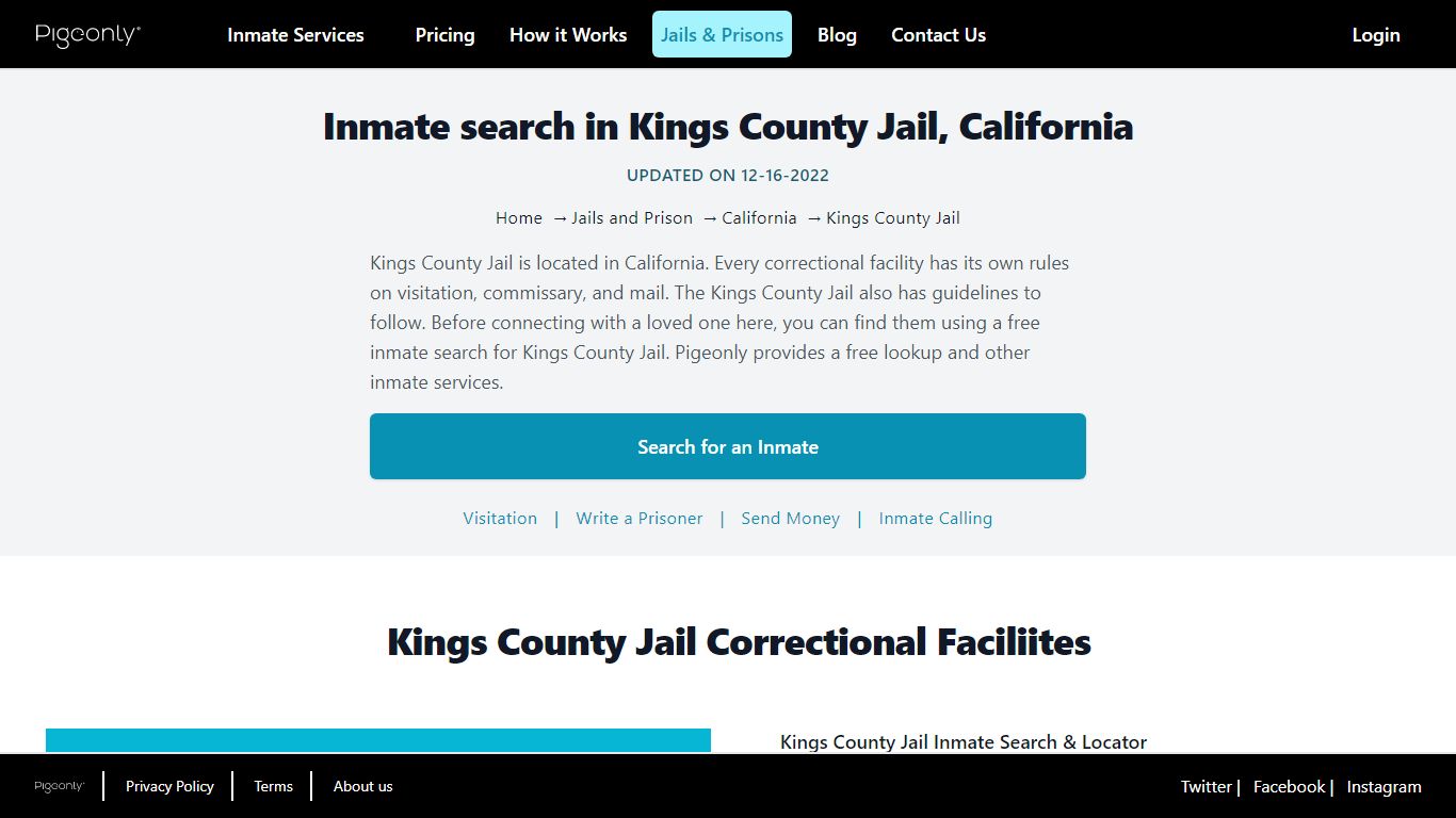 Inmate Search Kings County Jail, California | Pigeonly